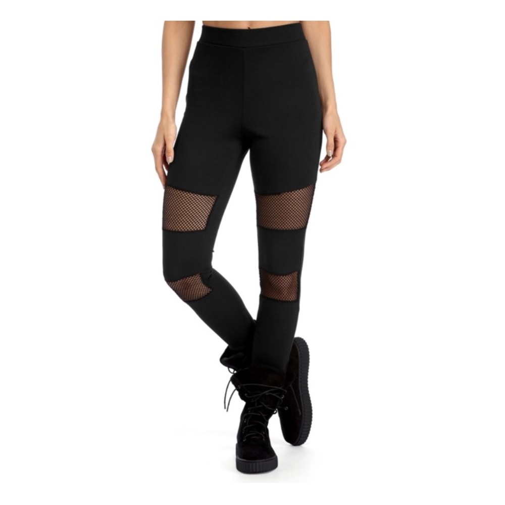 Black fishnet inset leggings